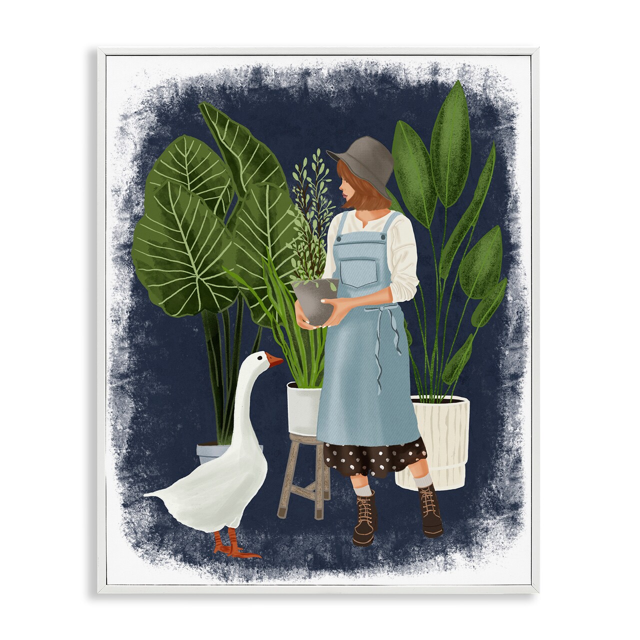 Stupell Industries Gardner Girl with Goose Framed Giclee Wall Art Design by Saba Rauf